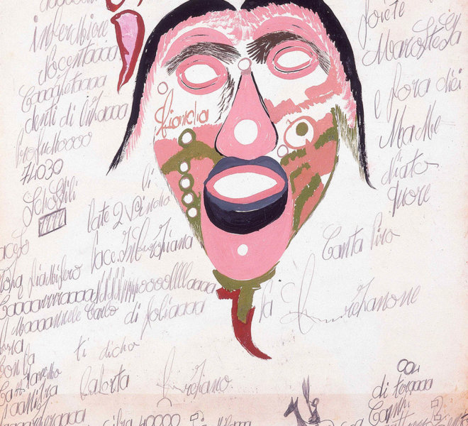 Maschera rosa e verde con barba
