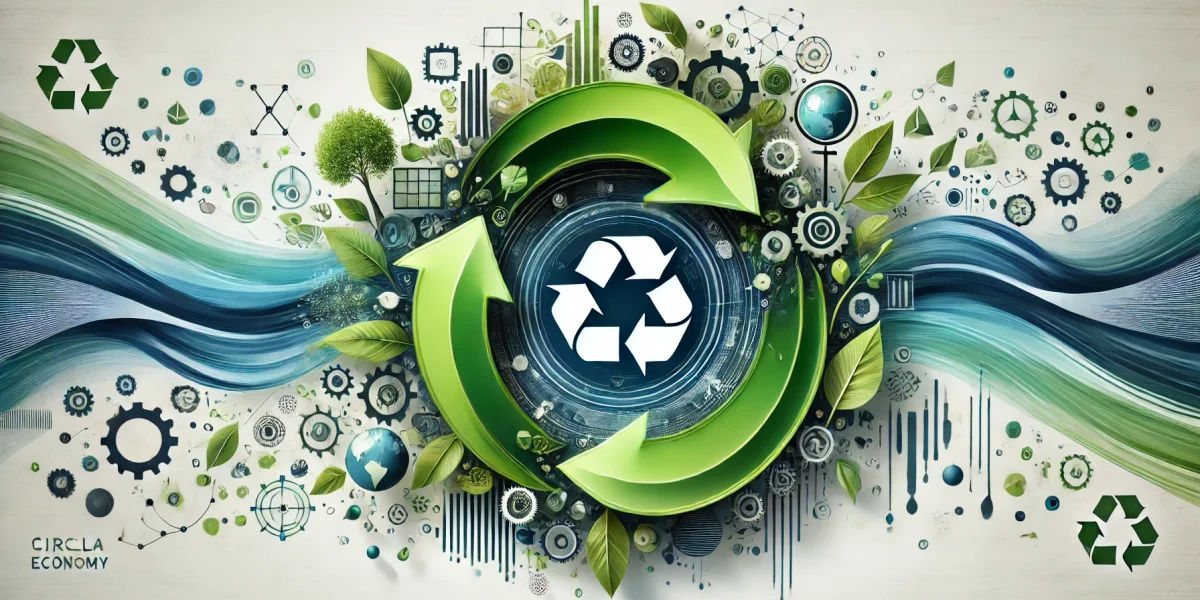 DALL·E 2024-10-04 10.16.10 - A professional, abstract image representing the concept of a circular economy. The image should focus on symbols of recycling, reuse, and sustainabili format