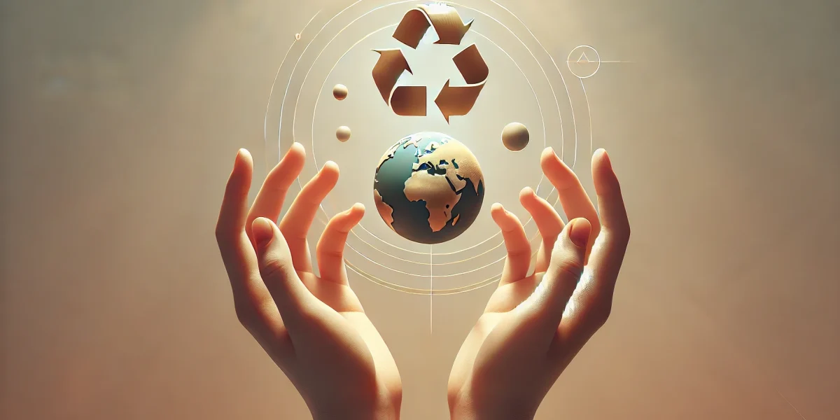 DALL·E 2024-10-04 10.44.05 - A minimalist and light image depicting the concept of circular economy. Two hands, one on the right and one on the left, each with five fingers, gentl format